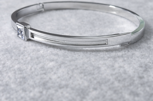Zircon Quarter Fill Stainless Steel Bangle