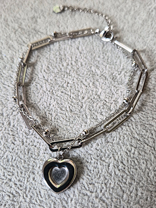 Double Chain Heart Paperclip Bracelet