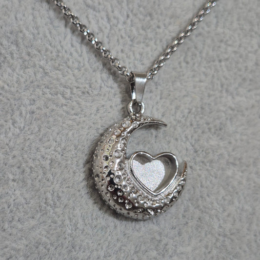 Moon and Heart Stainless Steel Pendant Necklace