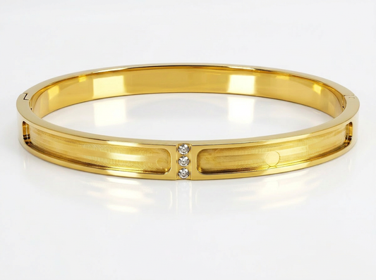 Zircon Part Channel PVD 18ct Gold Stainless Steel Bangle