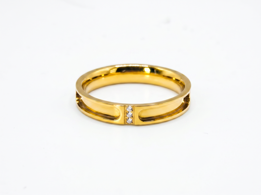 Zircon Part Channel PVD 18ct Gold Stainless Steel Ring