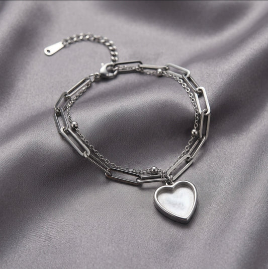 Double Chain Heart Paperclip Bracelet