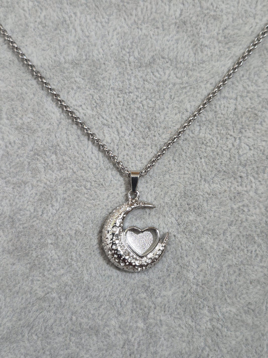 Moon and Heart Stainless Steel Pendant Necklace