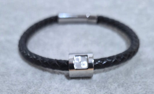 Genuine Black Leather with 316L Stainless Steel Charms - Made to order