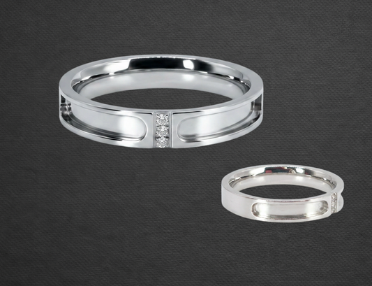 Zircon Part Channel High Shine Silver Stainless Steel Ring