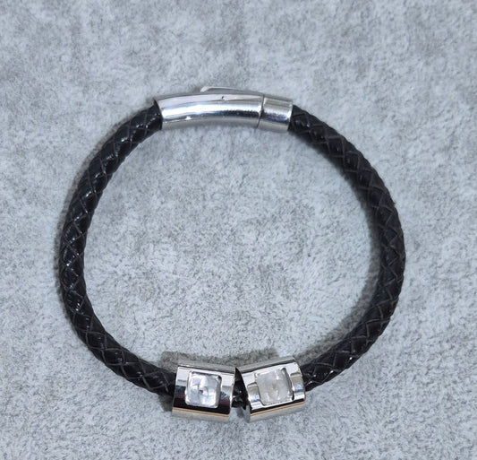 Genuine Black Leather with 316L Stainless Steel Charms - Made to order