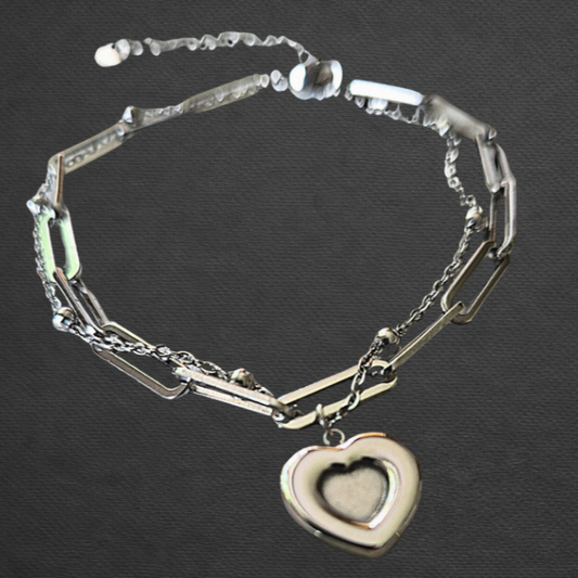 Double Chain Heart Paperclip Bracelet