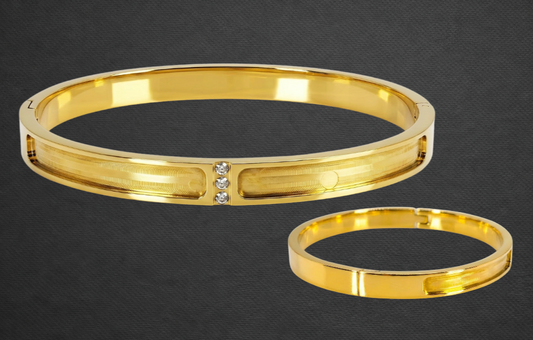 Zircon Part Channel PVD 18ct Gold Stainless Steel Bangle